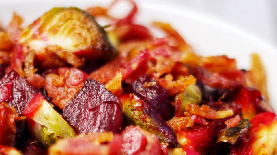 Roasted Beets and Brussels with Bacon