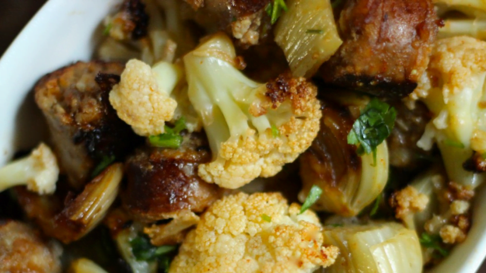 Roasted Cauliflower and Fennel with Sausage