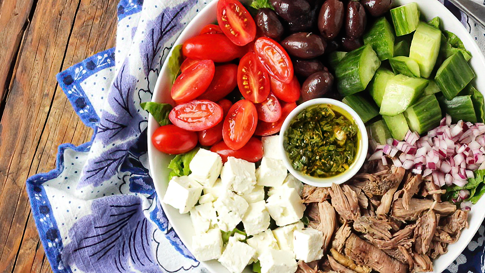 Greek Salad with Roasted Lamb