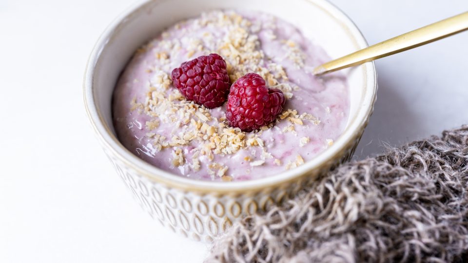 Toasted coconut raspberry yogurt – horizontal